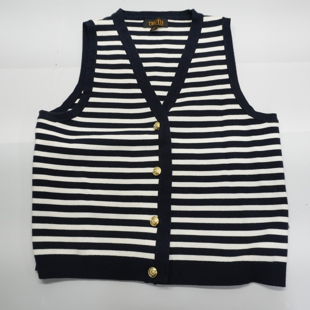 Truth by Republic Womens Navy White Striped Button Up Sweater Vest L